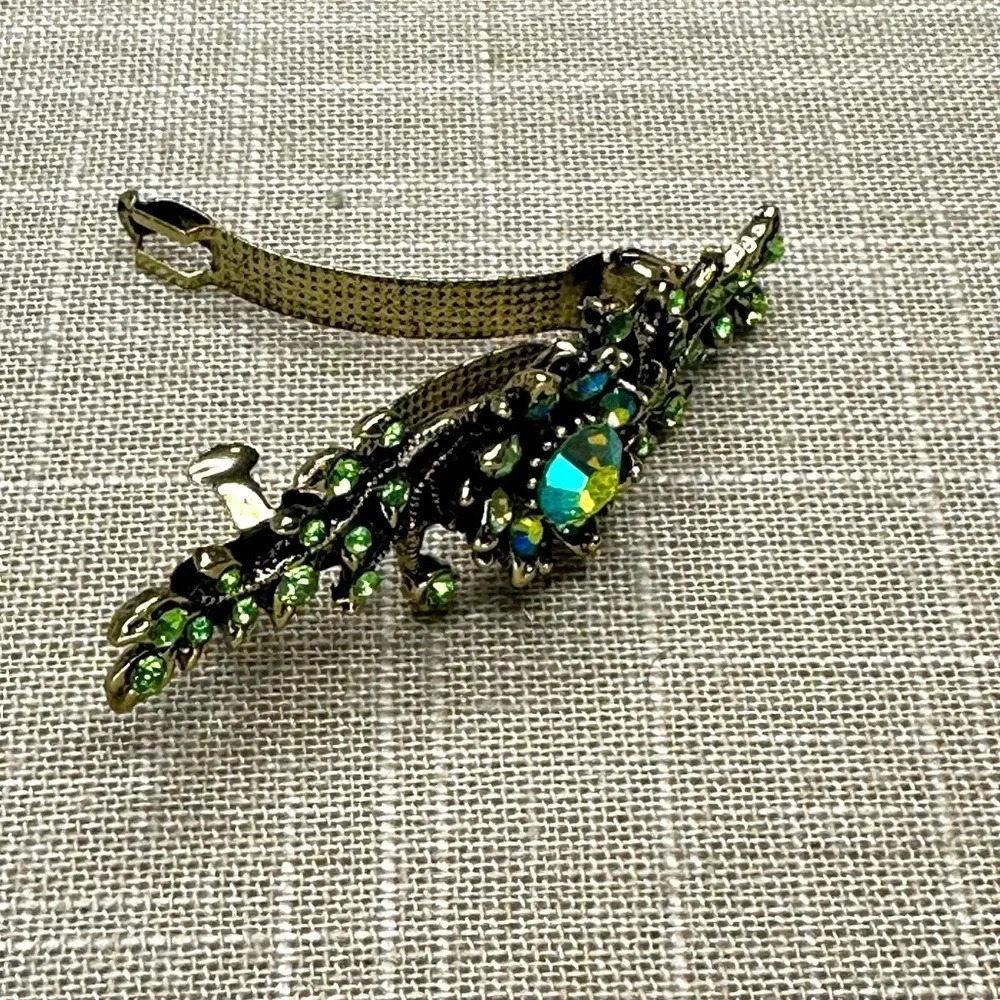Light Green Peridot AB Floral Crystal Rhinestone Medium Barrette Hair Clip - Picture 11 of 11
